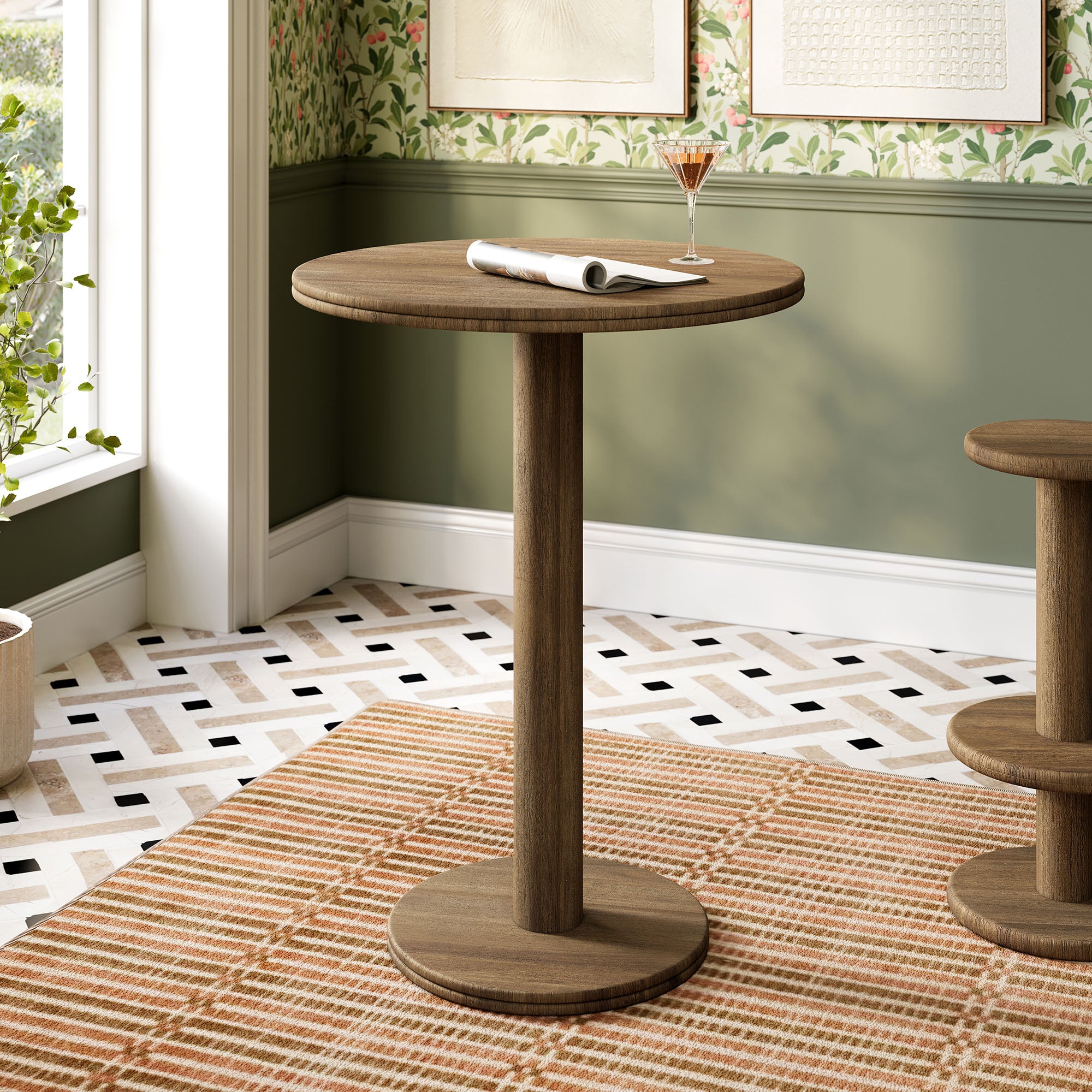 Neo 31 Inch Round Indoor - Outdoor Patio Patio Wood Bar Table - Cocoa Brown