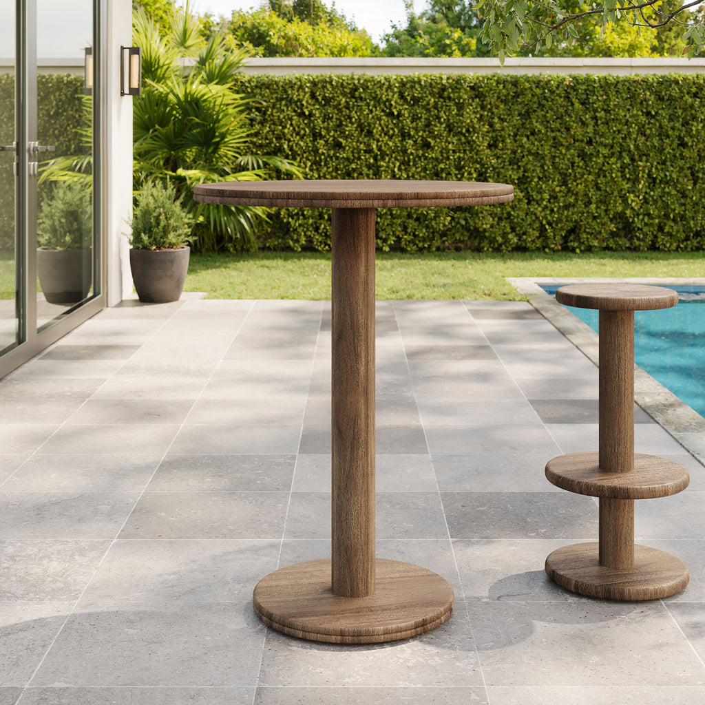 Neo 31 Inch Round Indoor - Outdoor Patio Patio Wood Bar Table - Cocoa Brown
