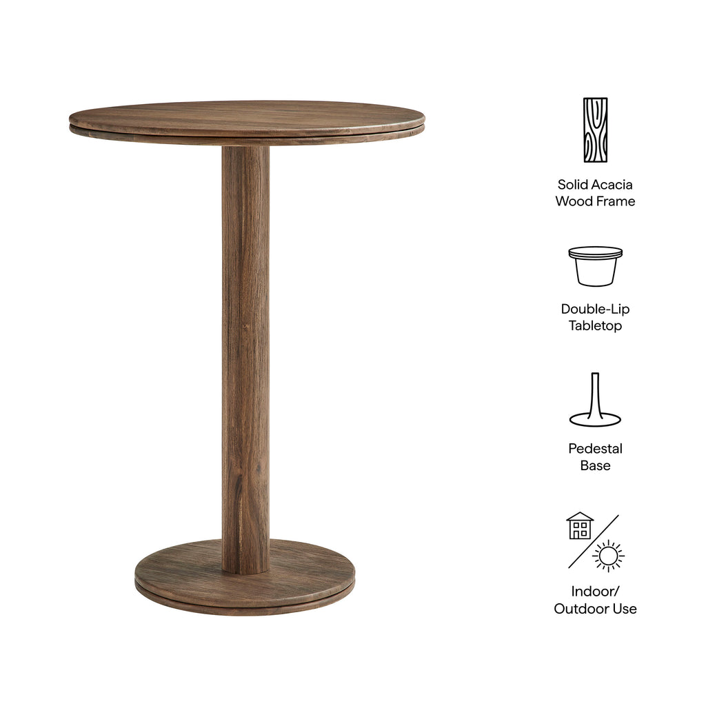 Neo 31 Inch Round Indoor - Outdoor Patio Patio Wood Bar Table - Cocoa Brown