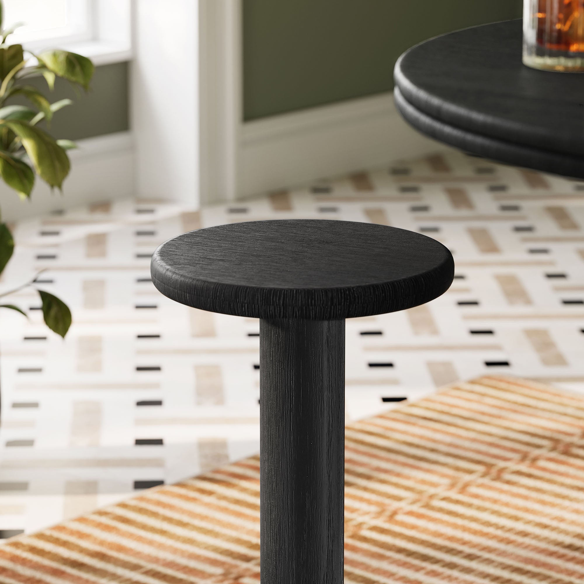 Neo 15 Inch Round Indoor - Outdoor Patio Patio Wood Bar Stools - Black