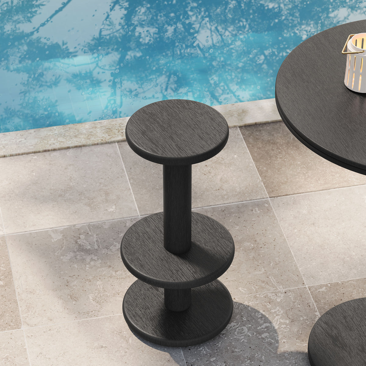 Neo 15 Inch Round Indoor - Outdoor Patio Patio Wood Bar Stools - Black