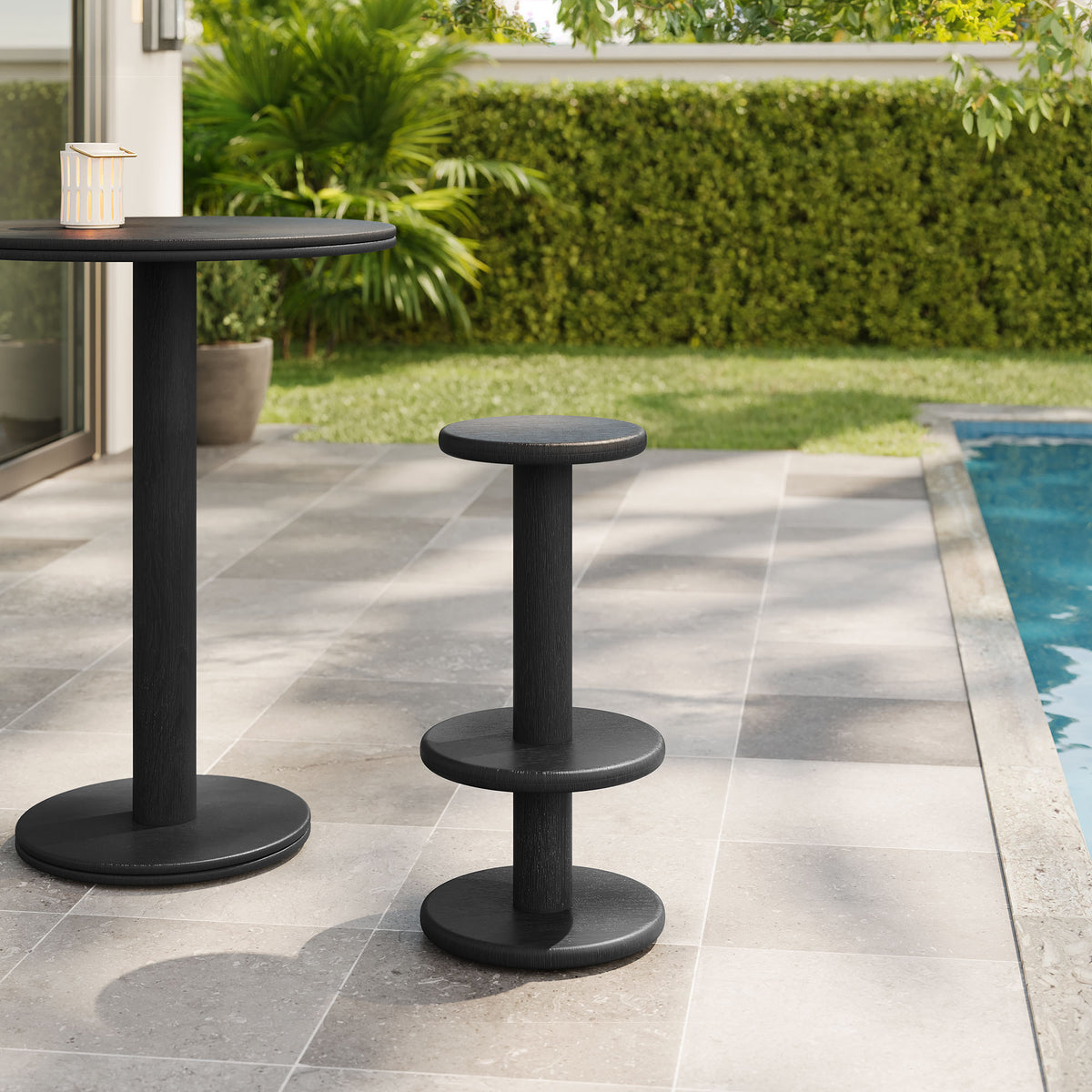 Neo 15 Inch Round Indoor - Outdoor Patio Patio Wood Bar Stools - Black