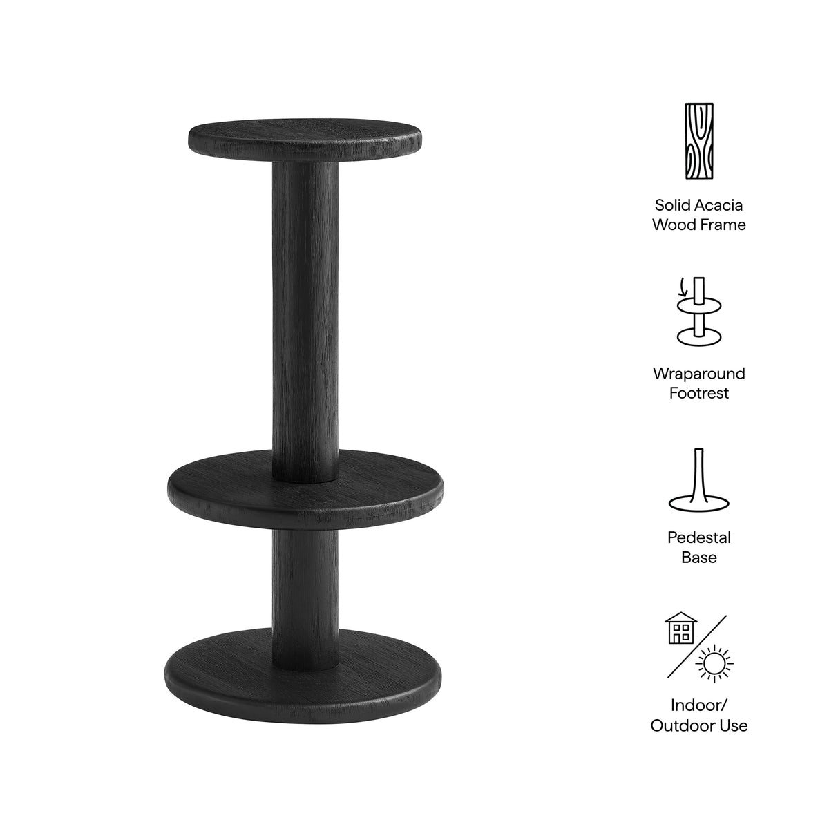 Neo 15 Inch Round Indoor - Outdoor Patio Patio Wood Bar Stools - Black