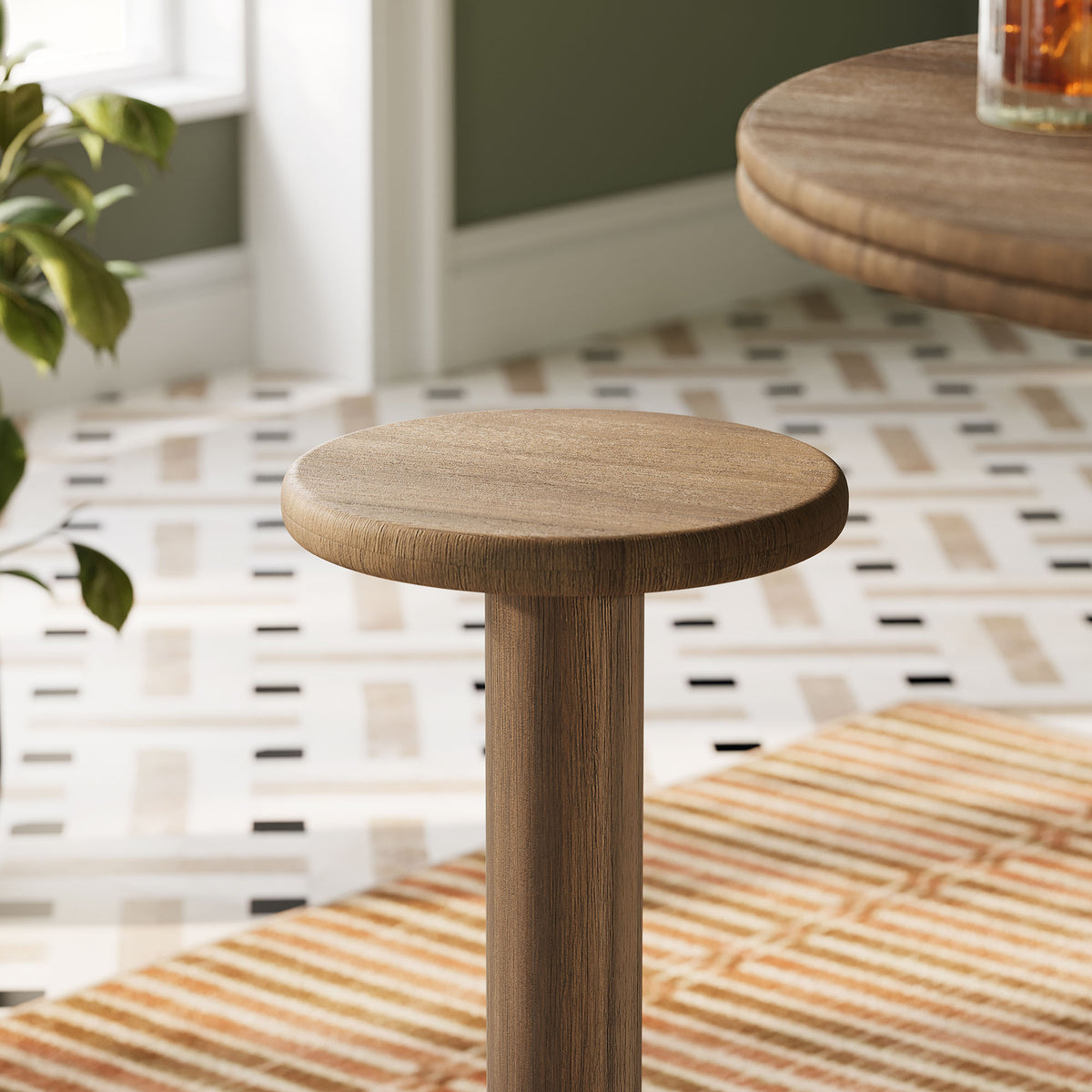 Neo 15 Inch Round Indoor - Outdoor Patio Patio Wood Bar Stools - Cocoa Brown