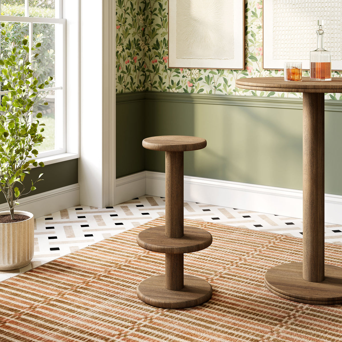 Neo 15 Inch Round Indoor - Outdoor Patio Patio Wood Bar Stools - Cocoa Brown