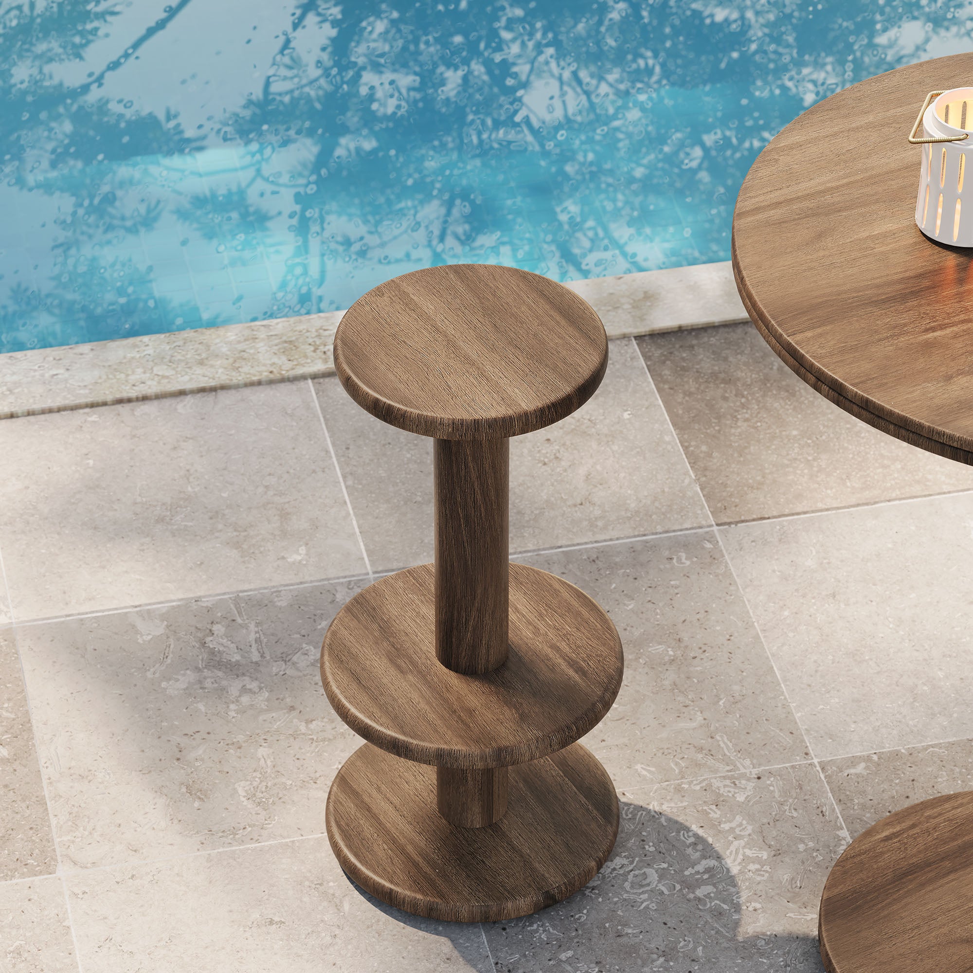 Neo 15 Inch Round Indoor - Outdoor Patio Patio Wood Bar Stools - Cocoa Brown