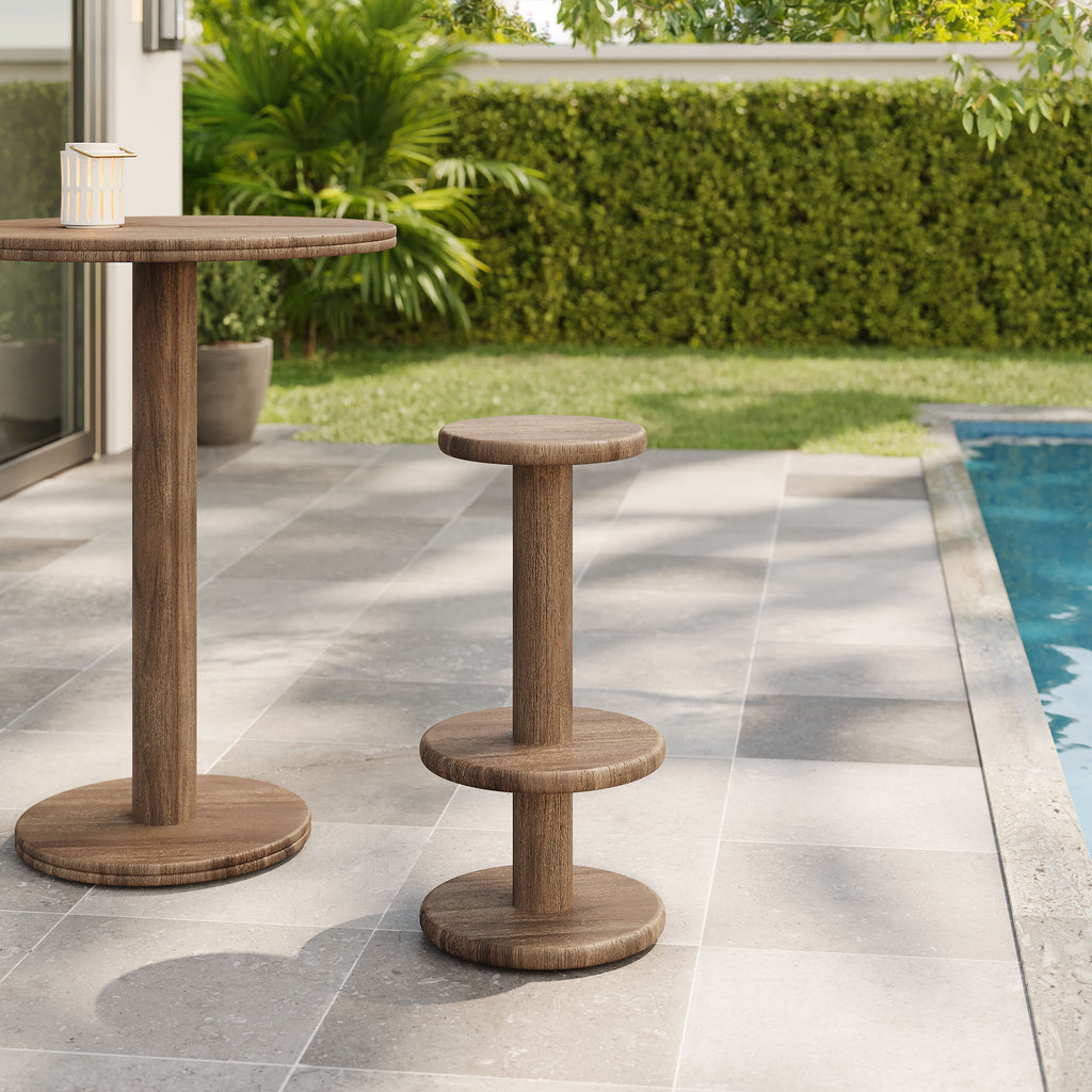 Neo 15 Inch Round Indoor - Outdoor Patio Patio Wood Bar Stools - Cocoa Brown