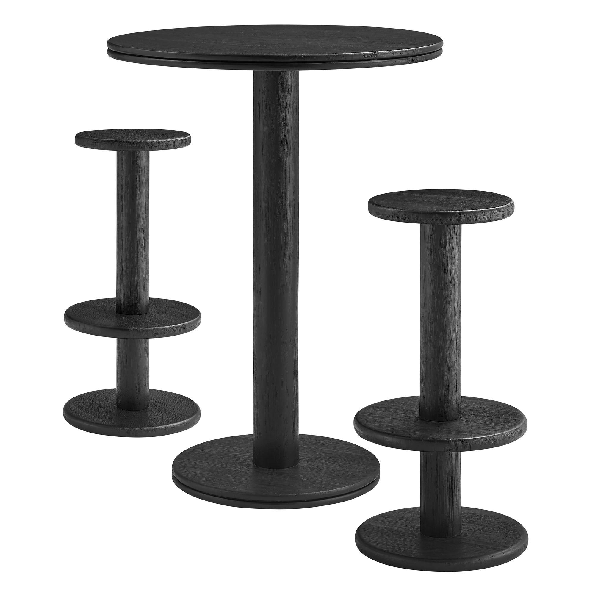 Neo 3-Piece Round Indoor - Outdoor Patio Patio Wood Bar Table And Stool Set - Black