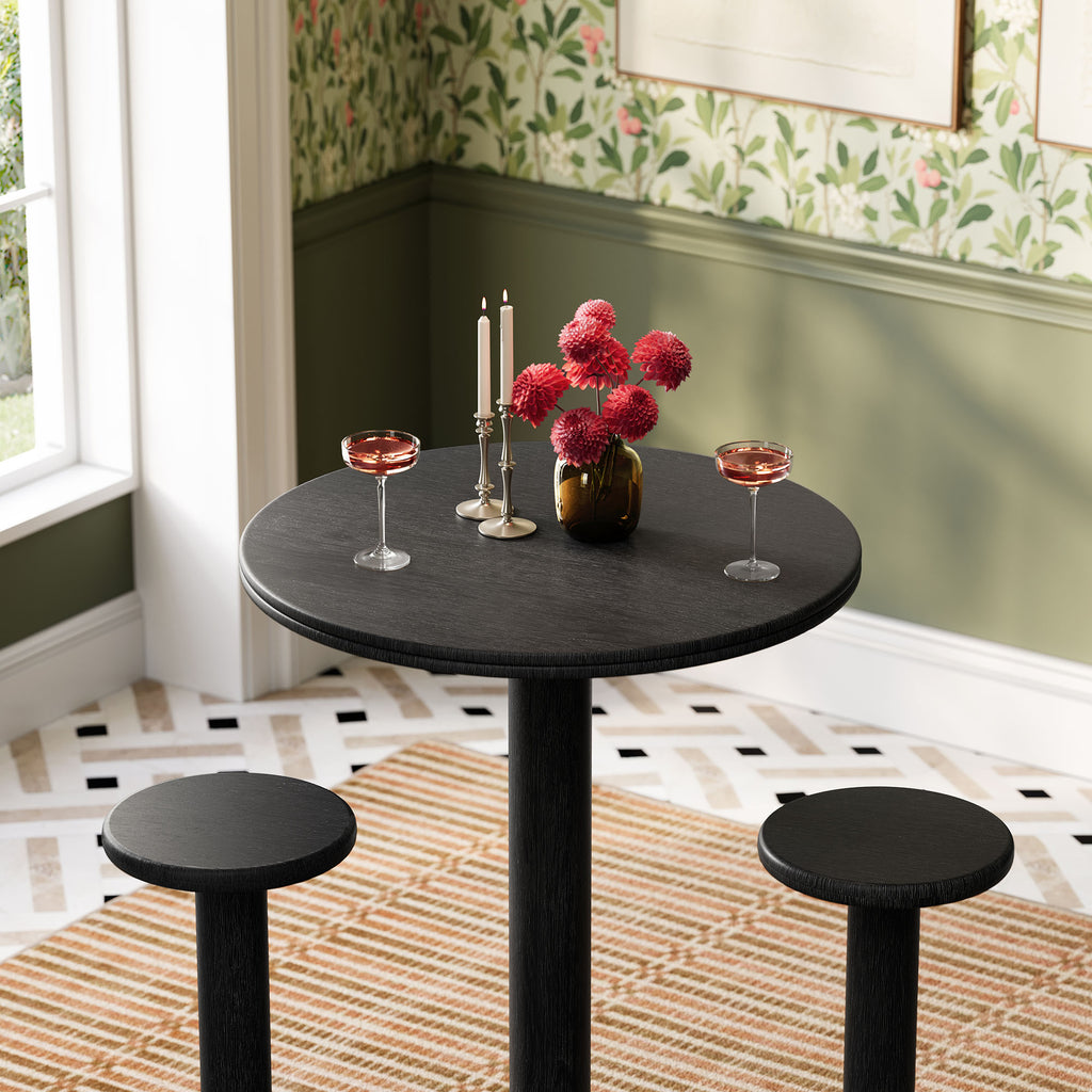 Neo 3-Piece Round Indoor - Outdoor Patio Patio Wood Bar Table And Stool Set - Black