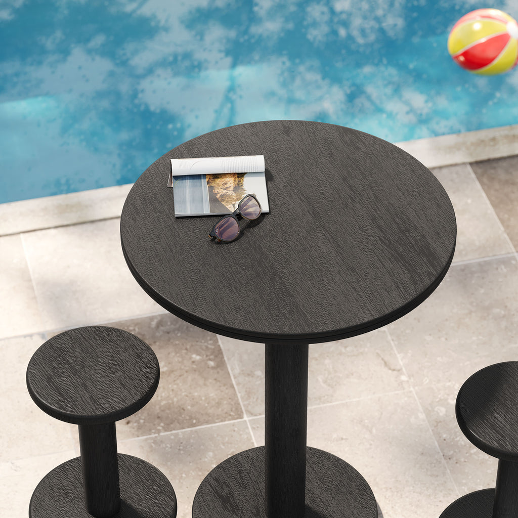 Neo 3-Piece Round Indoor - Outdoor Patio Patio Wood Bar Table And Stool Set - Black