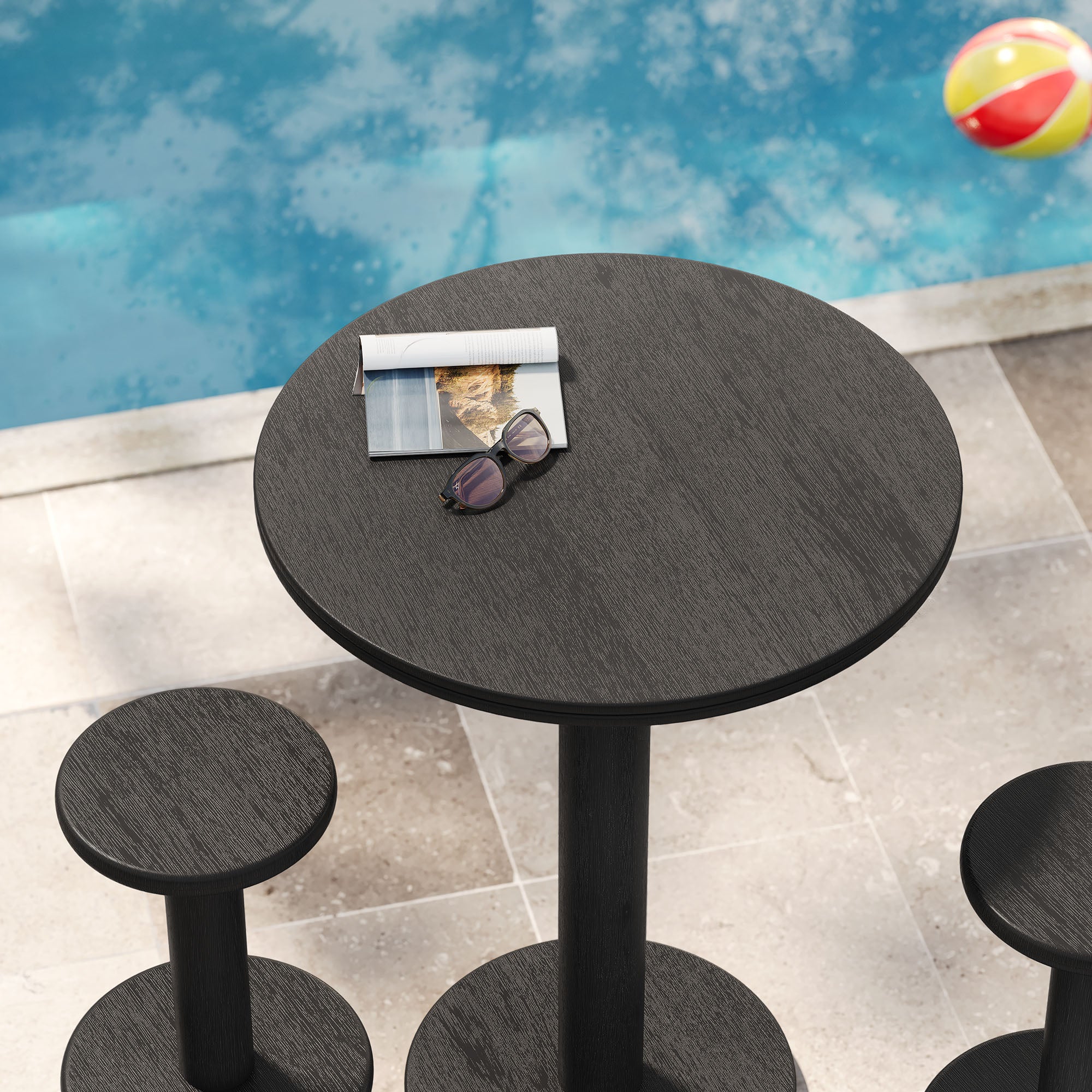 Neo 3-Piece Round Indoor - Outdoor Patio Patio Wood Bar Table And Stool Set - Black