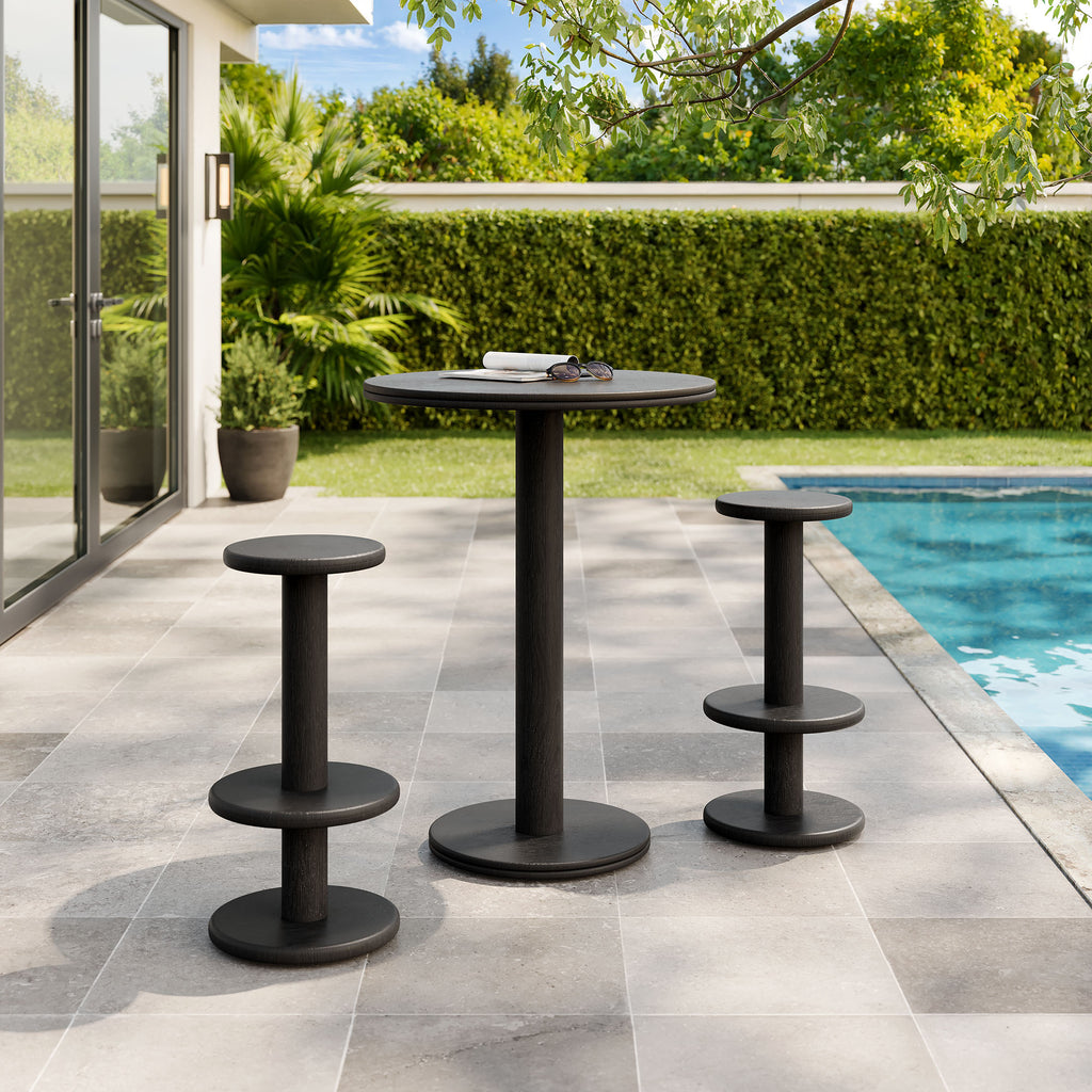 Neo 3-Piece Round Indoor - Outdoor Patio Patio Wood Bar Table And Stool Set - Black