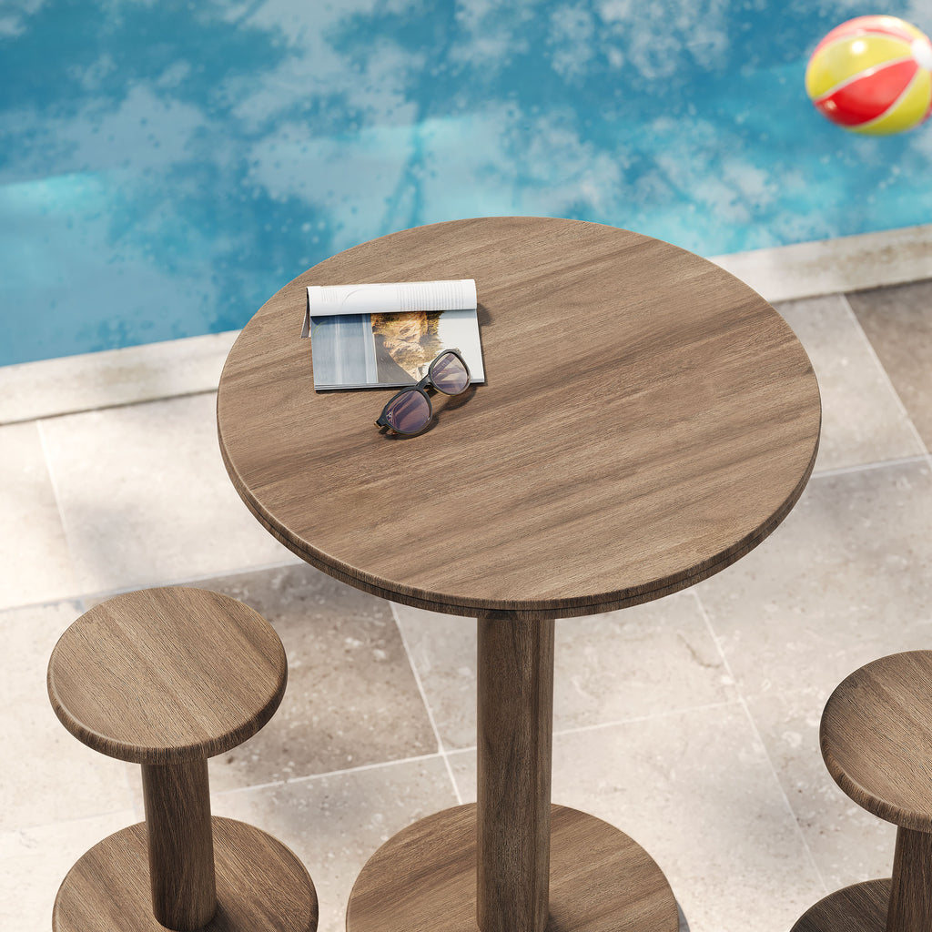 Neo 3-Piece Round Indoor - Outdoor Patio Patio Wood Bar Table And Stool Set - Cocoa Brown