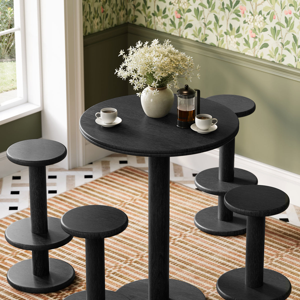 Neo 5-Piece Round Indoor - Outdoor Patio Round Patio Bar Table And Stool Set - Black
