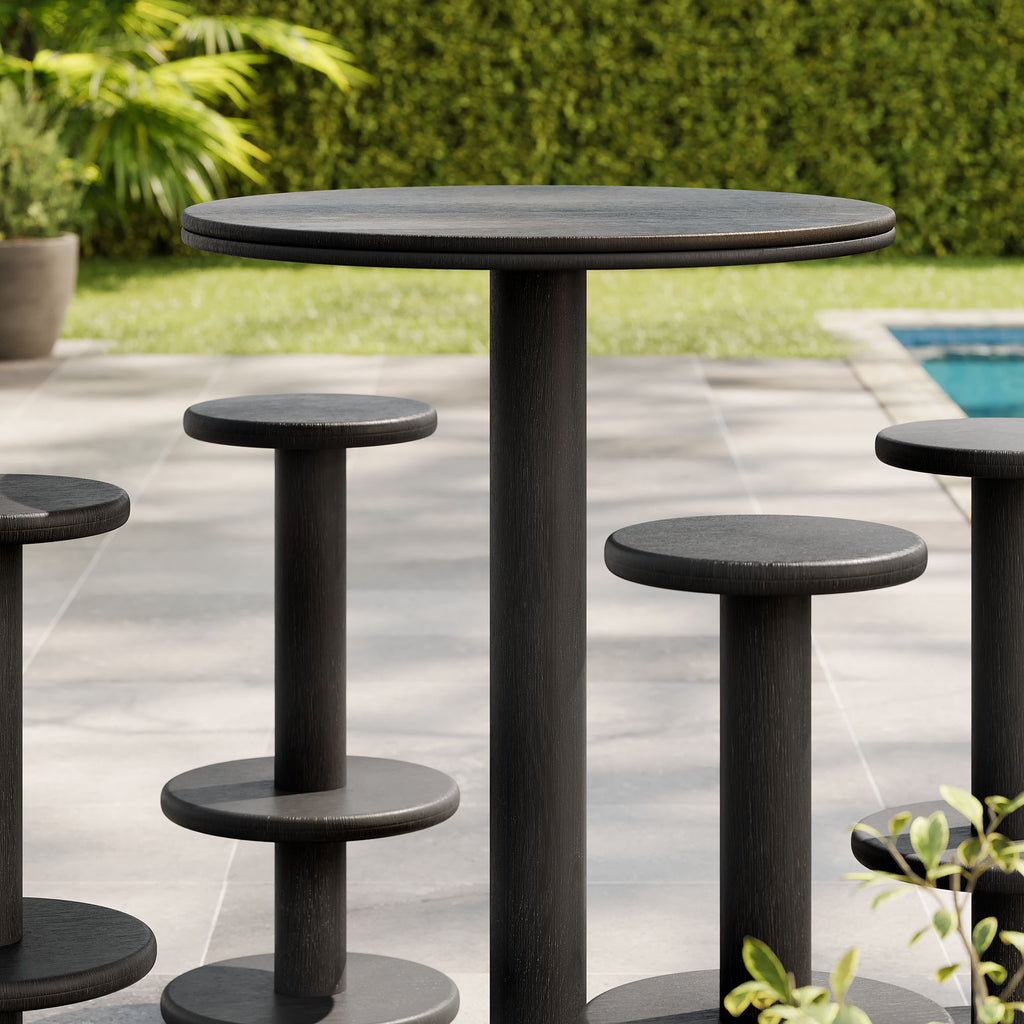 Neo 5-Piece Round Indoor - Outdoor Patio Round Patio Bar Table And Stool Set - Black