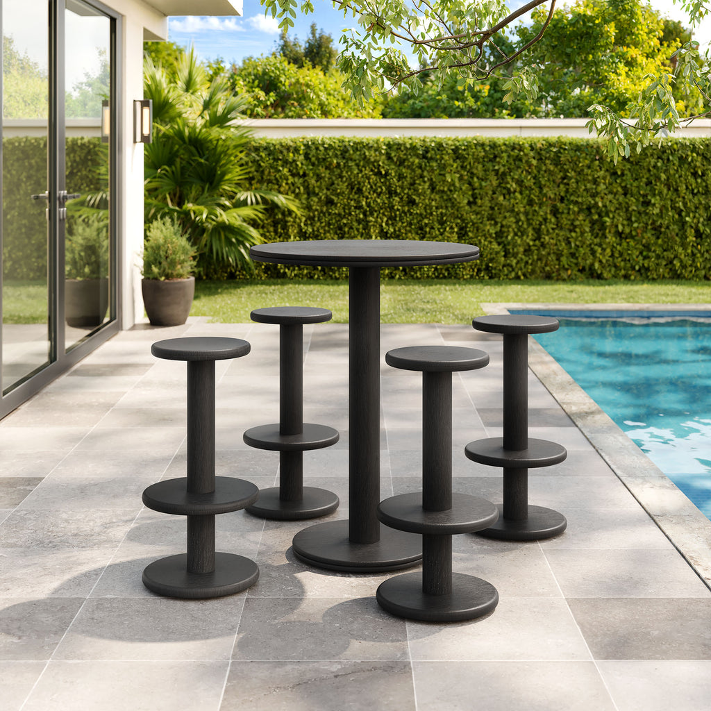Neo 5-Piece Round Indoor - Outdoor Patio Round Patio Bar Table And Stool Set - Black