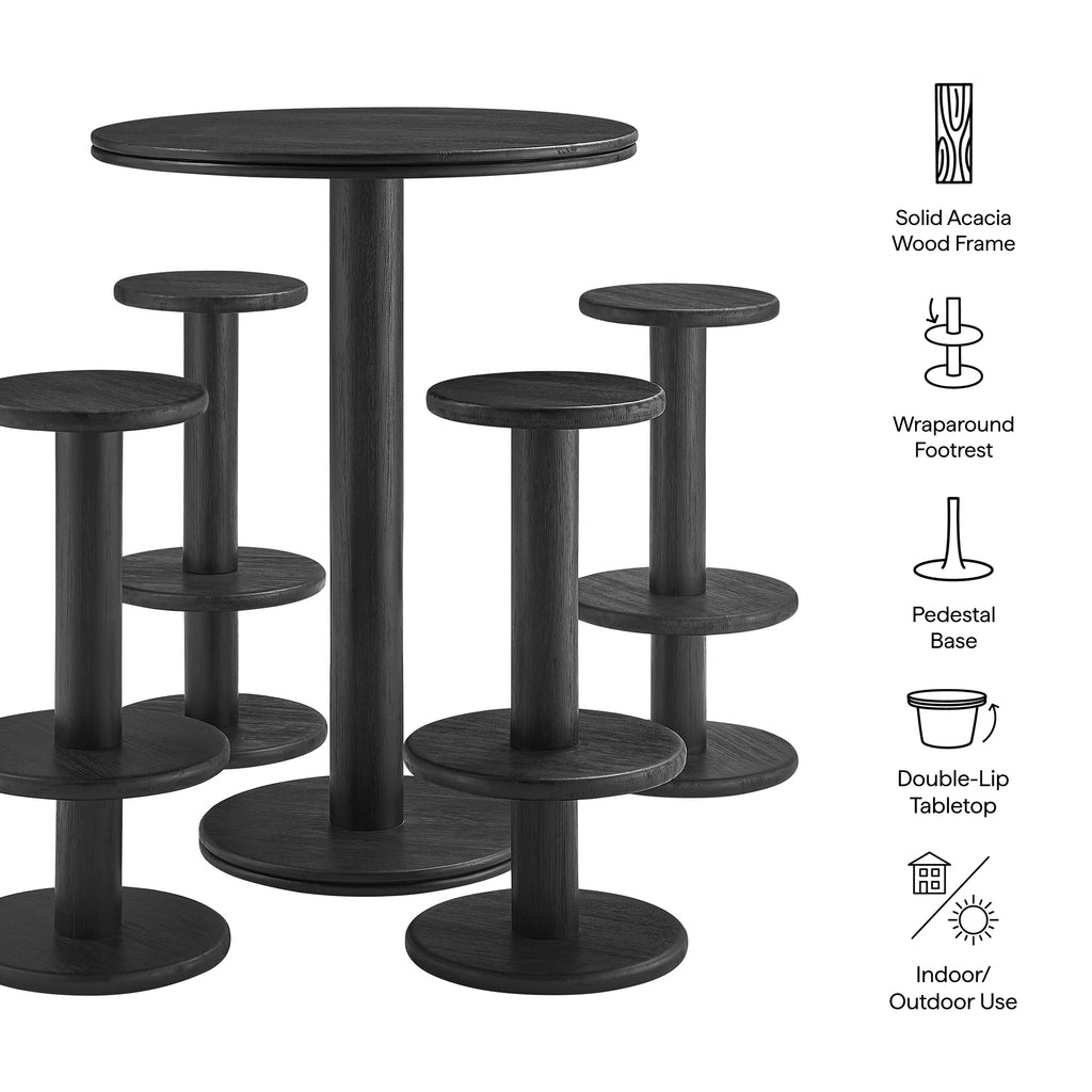 Neo 5-Piece Round Indoor - Outdoor Patio Round Patio Bar Table And Stool Set - Black