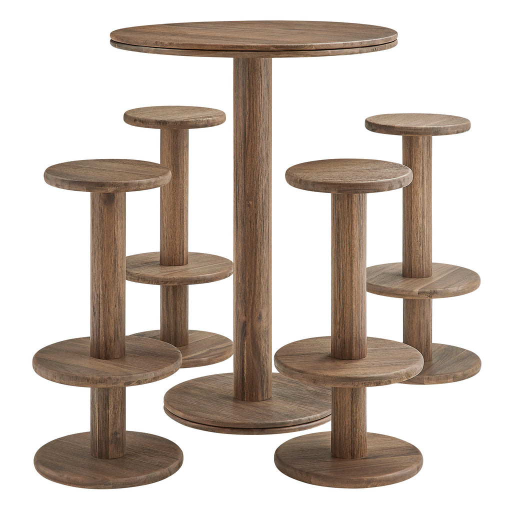 Neo 5-Piece Round Indoor - Outdoor Patio Round Patio Bar Table And Stool Set - Cocoa Brown