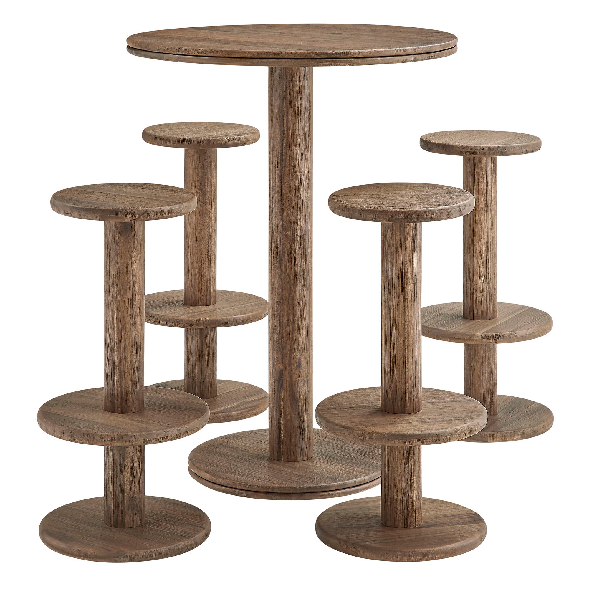 Neo 5-Piece Round Indoor - Outdoor Patio Round Patio Bar Table And Stool Set - Cocoa Brown