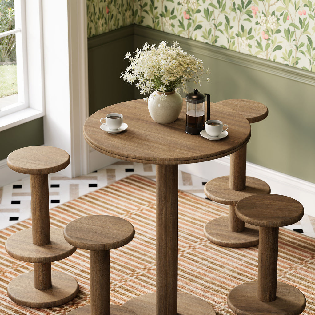 Neo 5-Piece Round Indoor - Outdoor Patio Round Patio Bar Table And Stool Set - Cocoa Brown