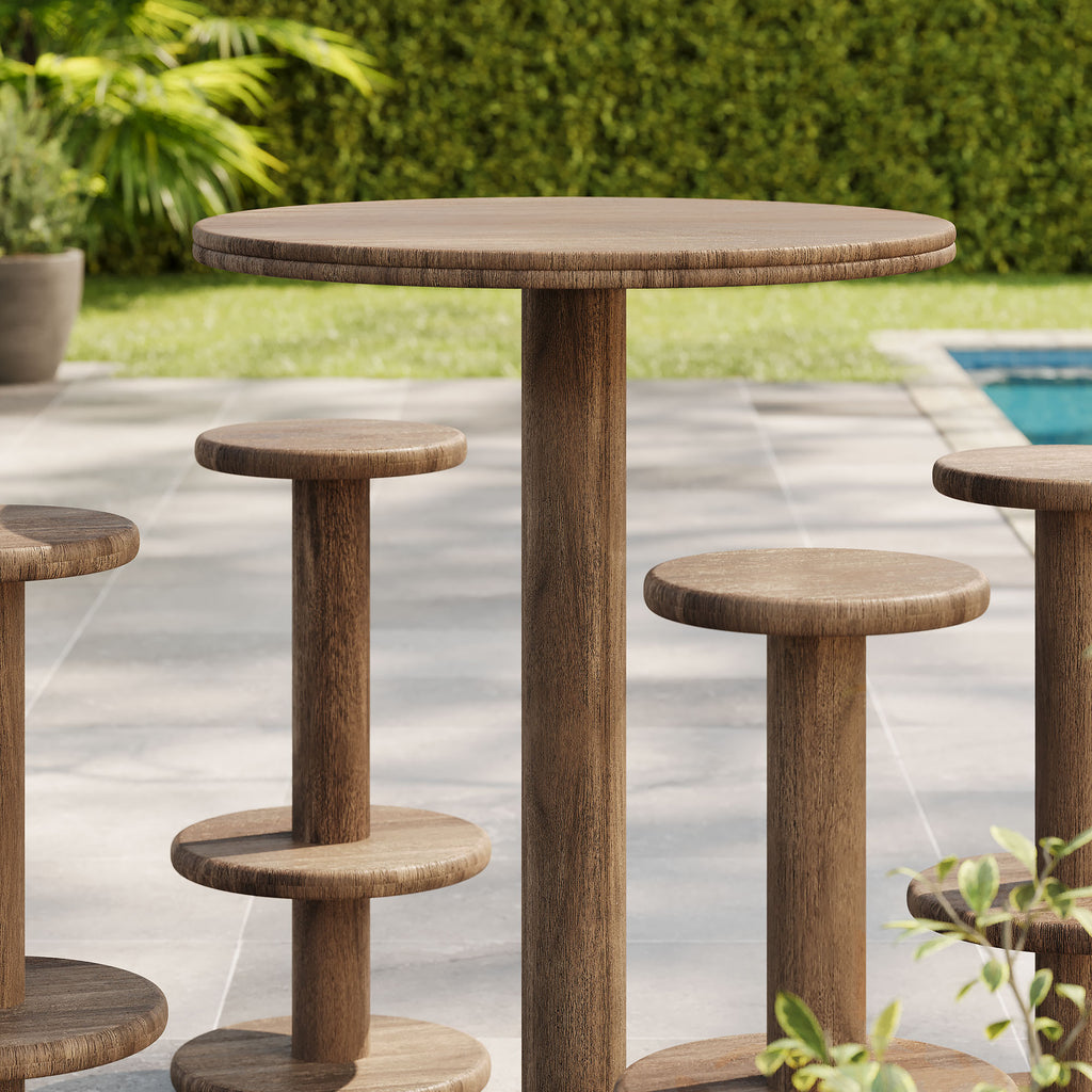Neo 5-Piece Round Indoor - Outdoor Patio Round Patio Bar Table And Stool Set - Cocoa Brown