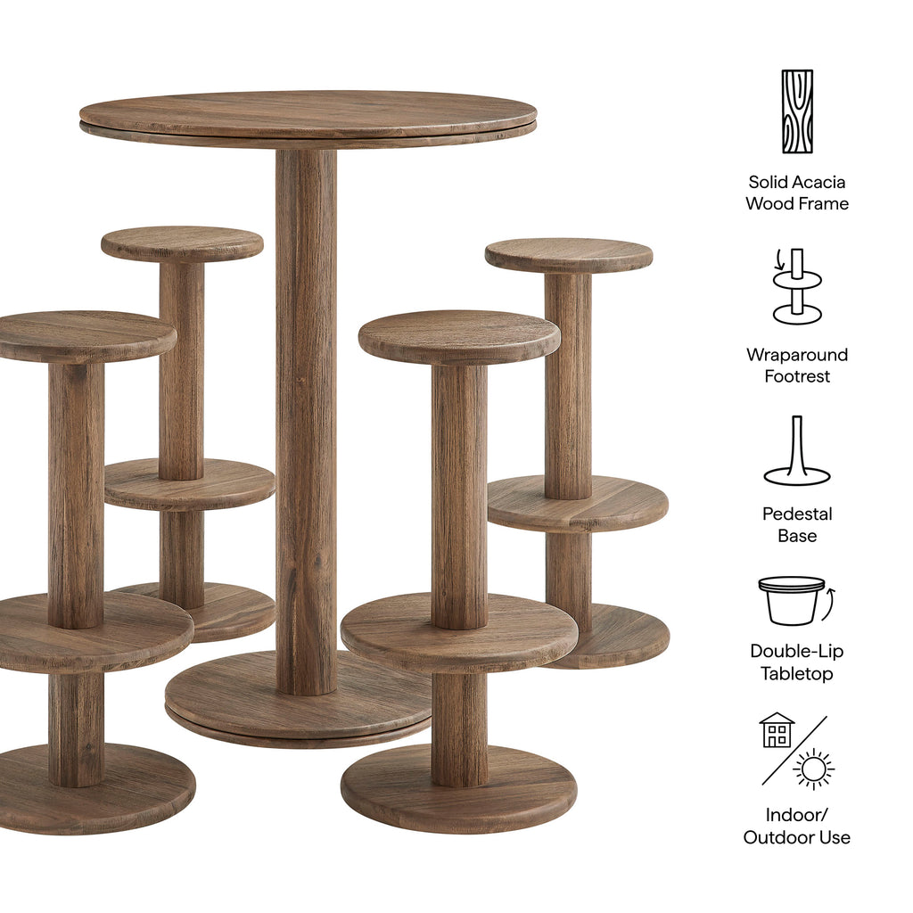 Neo 5-Piece Round Indoor - Outdoor Patio Round Patio Bar Table And Stool Set - Cocoa Brown