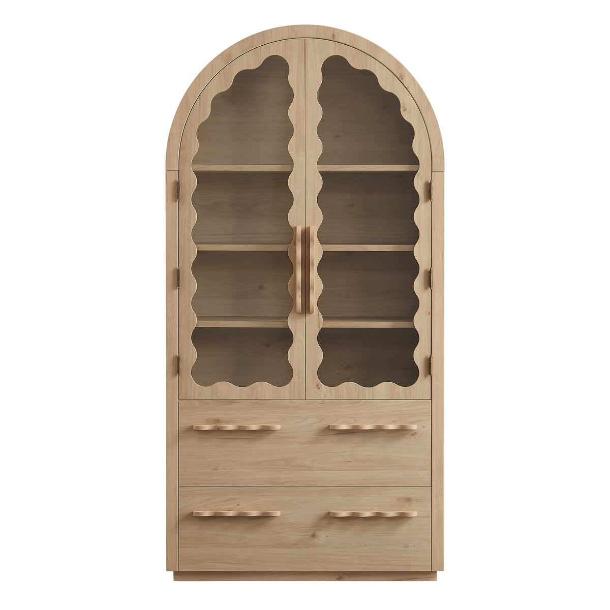 Rory 76 Inch Arched Kitchen Pantry Display Cabinet - Light Oak