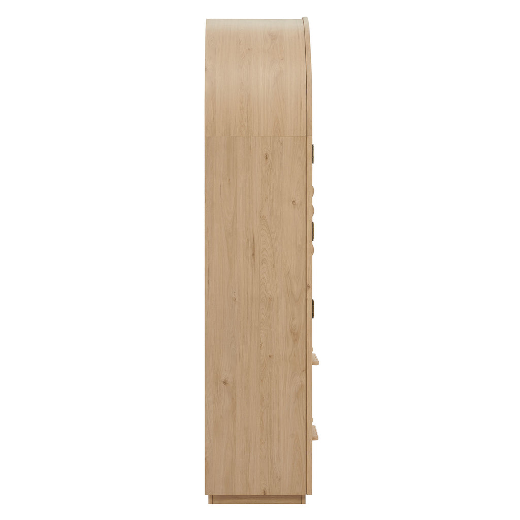 Rory 76 Inch Arched Kitchen Pantry Display Cabinet - Light Oak