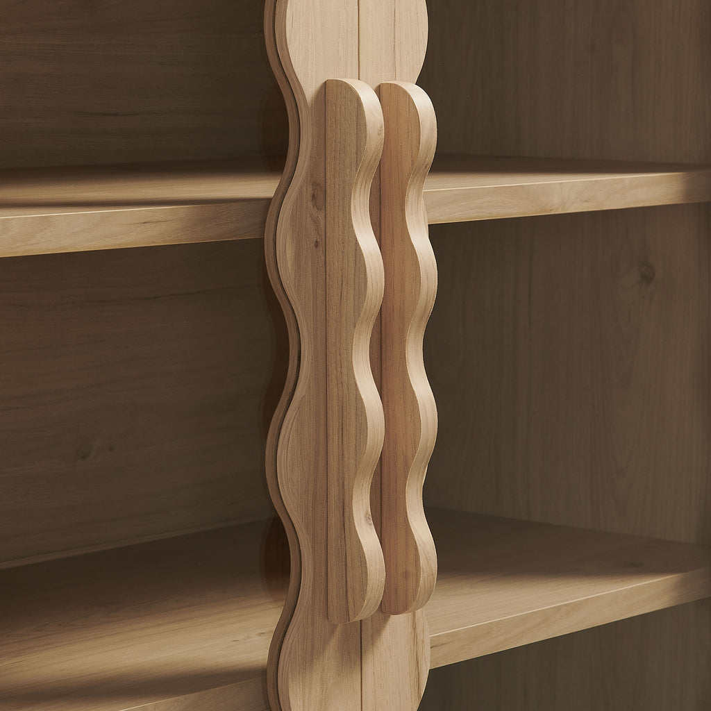 Rory 76 Inch Arched Kitchen Pantry Display Cabinet - Light Oak
