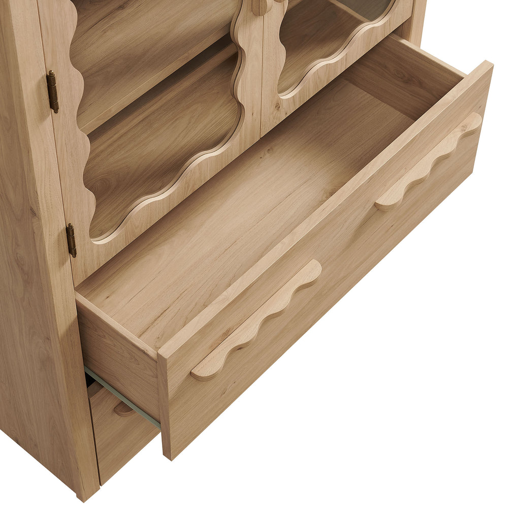 Rory 76 Inch Arched Kitchen Pantry Display Cabinet - Light Oak