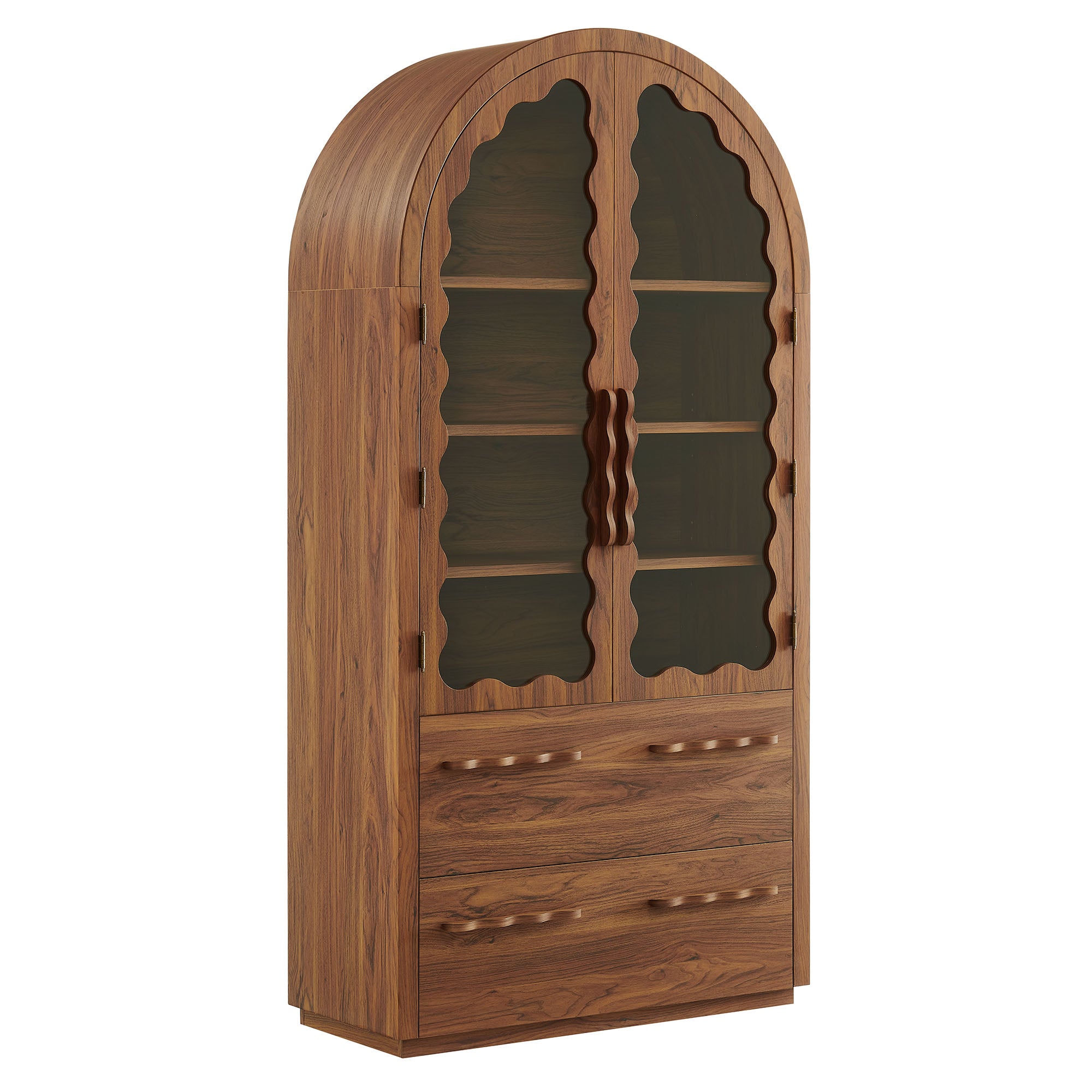 Rory 76 Inch Arched Kitchen Pantry Display Cabinet - Walnut