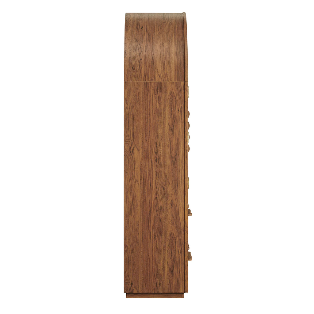 Rory 76 Inch Arched Kitchen Pantry Display Cabinet - Walnut