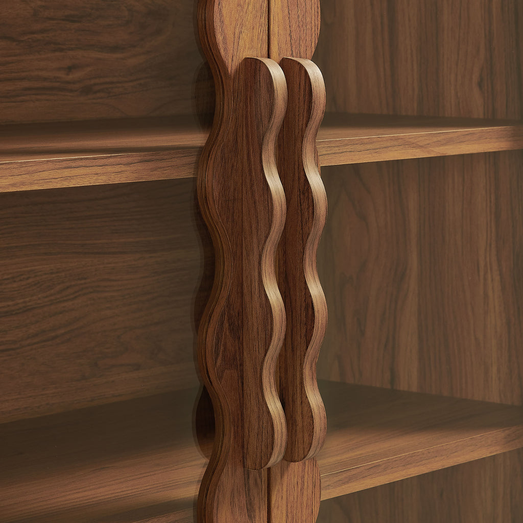 Rory 76 Inch Arched Kitchen Pantry Display Cabinet - Walnut
