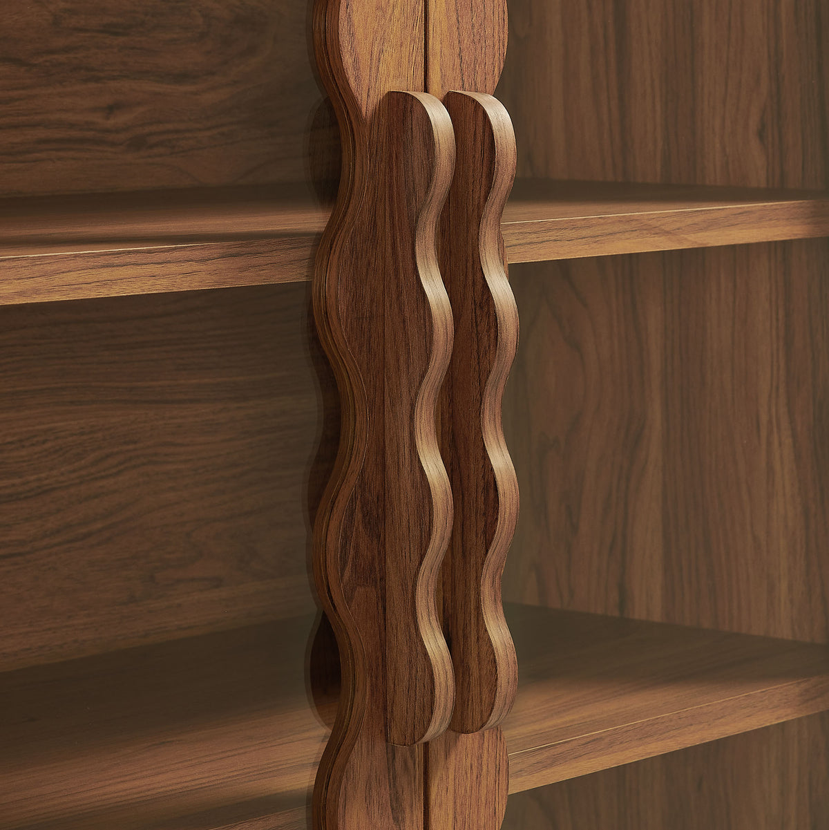 Rory 76 Inch Arched Kitchen Pantry Display Cabinet - Walnut