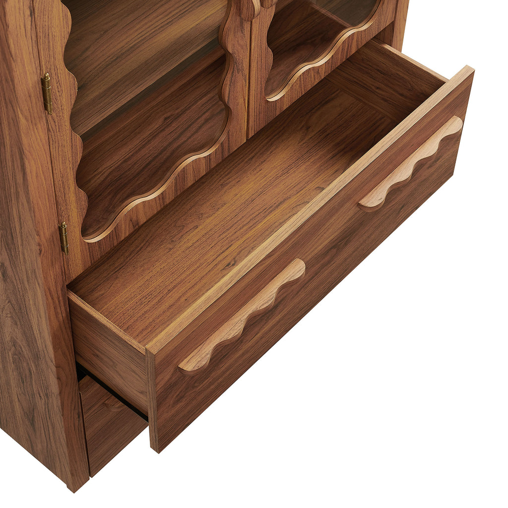 Rory 76 Inch Arched Kitchen Pantry Display Cabinet - Walnut
