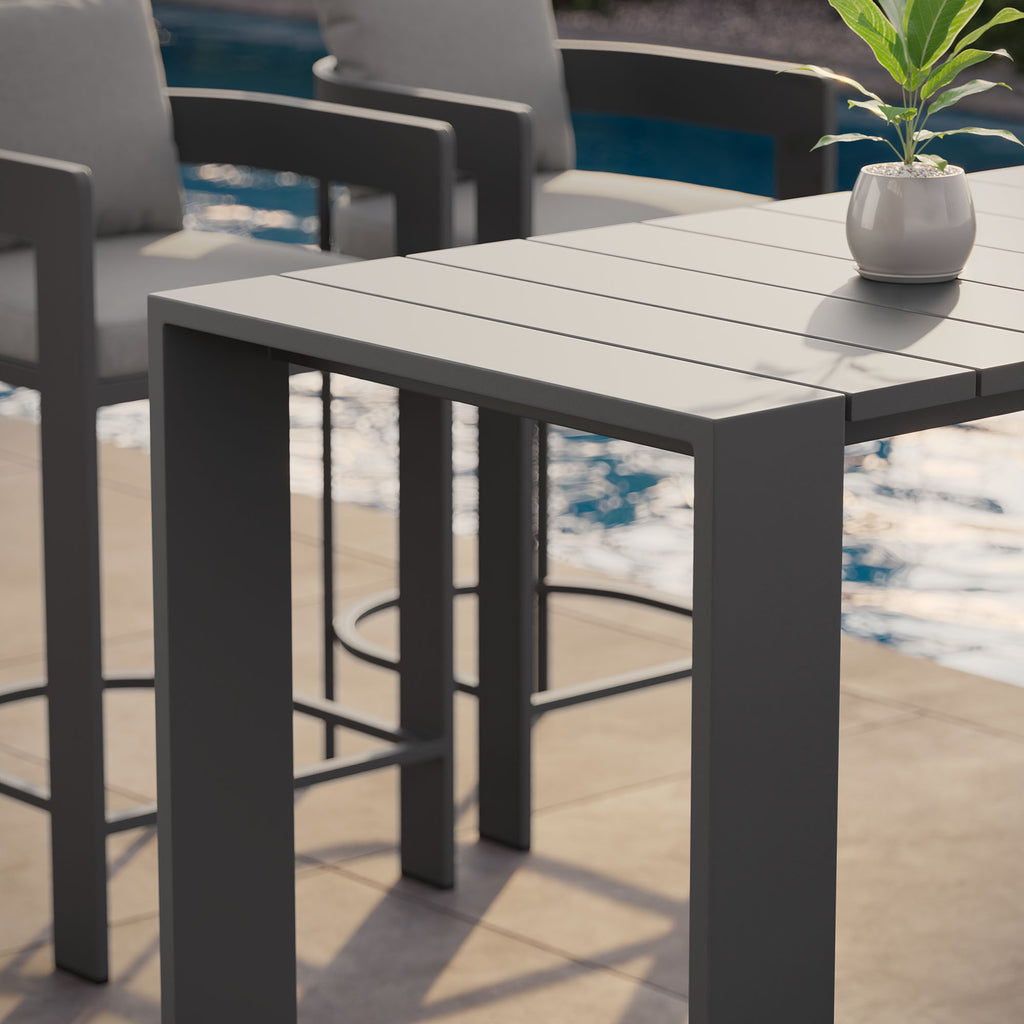 Tahoe 59 Inch Rectangle Outdoor Patio Aluminum Bar Table - Gray