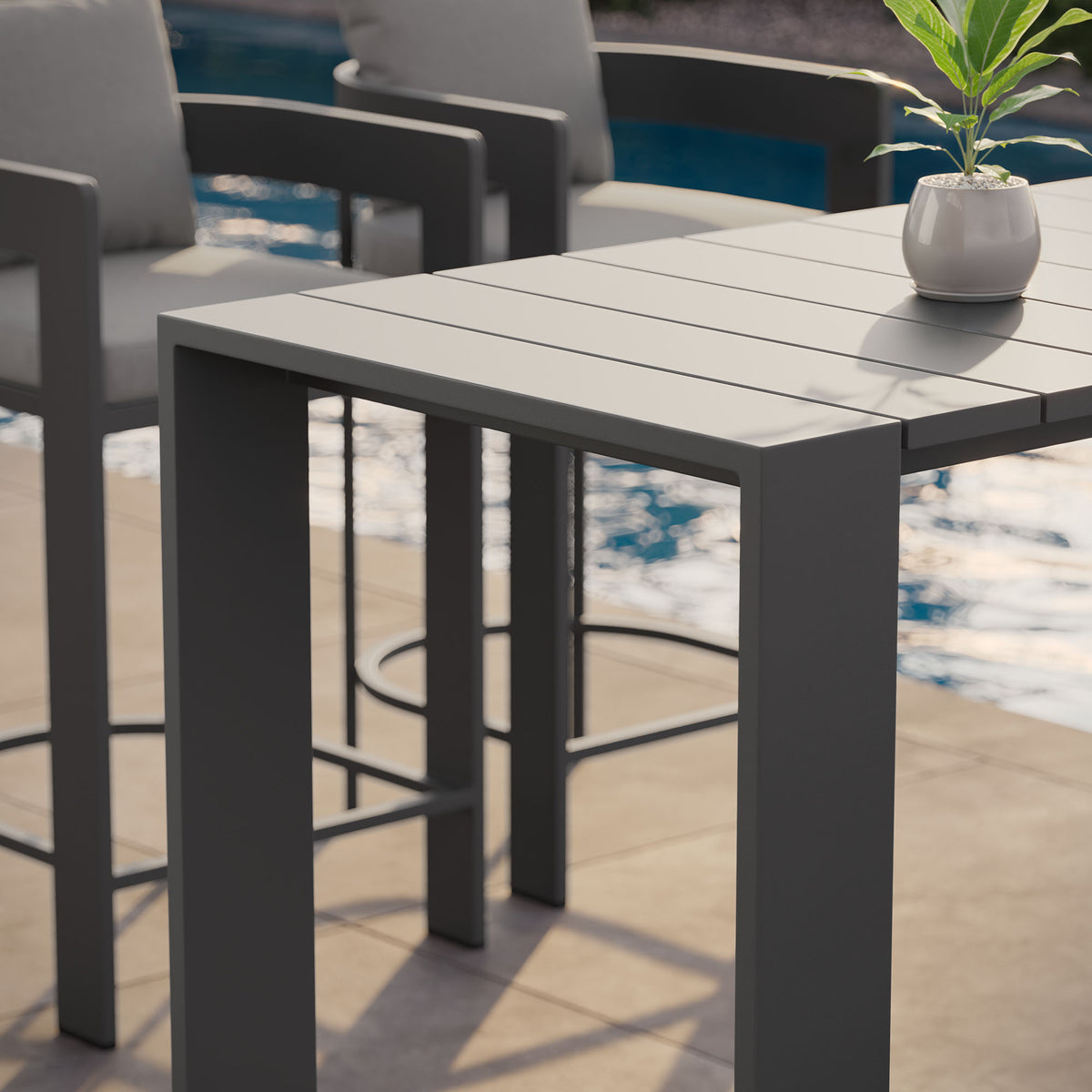 Tahoe 59 Inch Rectangle Outdoor Patio Aluminum Bar Table - Gray