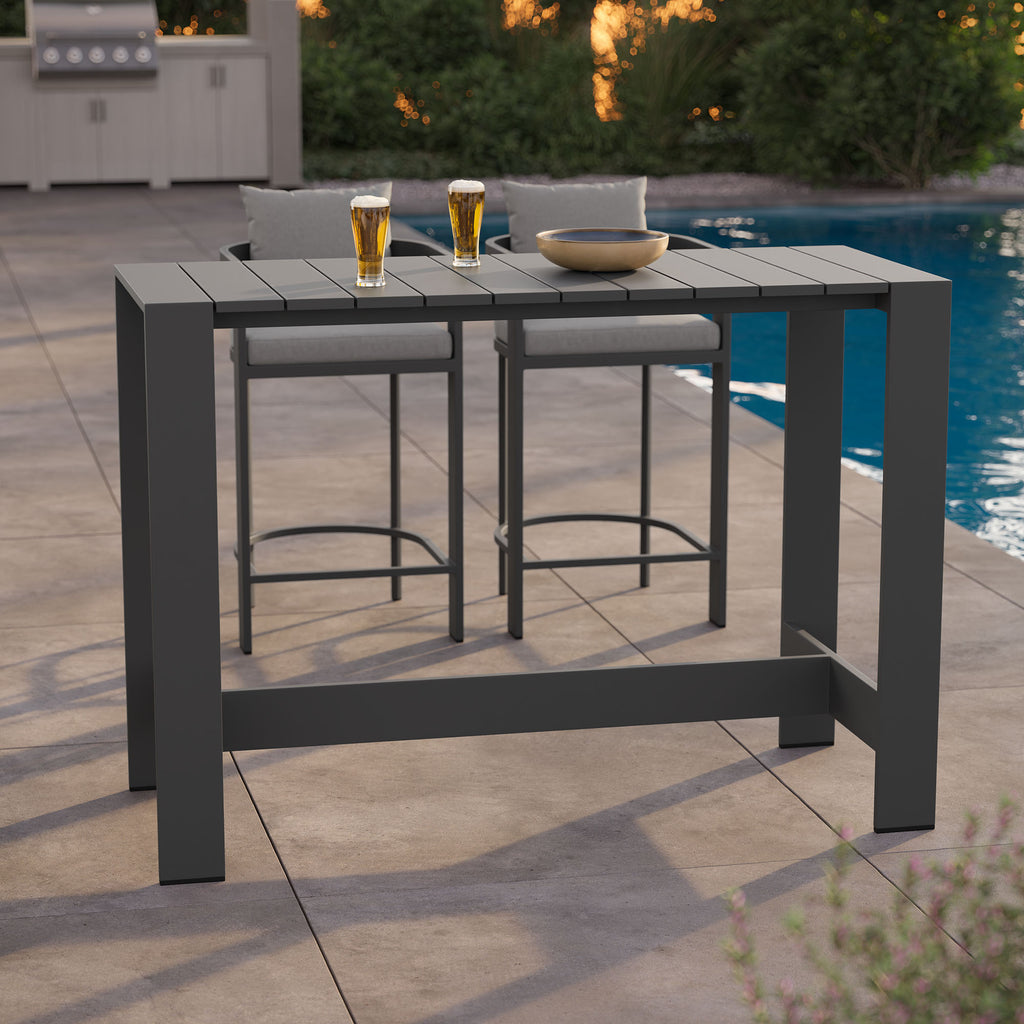 Tahoe 59 Inch Rectangle Outdoor Patio Aluminum Bar Table - Gray