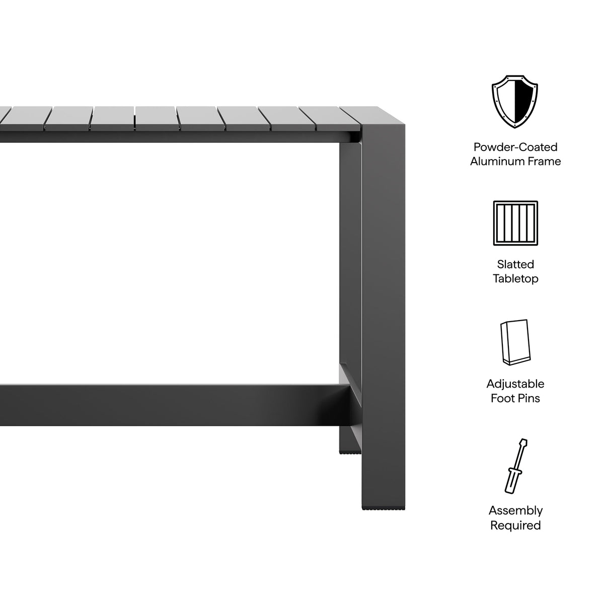 Tahoe 59 Inch Rectangle Outdoor Patio Aluminum Bar Table - Gray