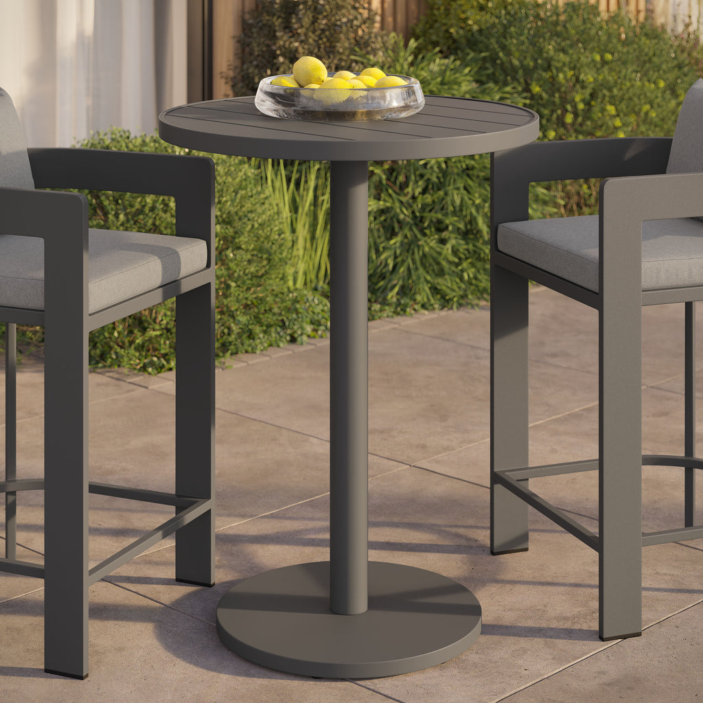 Tahoe 31 Inch Round Outdoor Patio Aluminum Bar Table - Gray