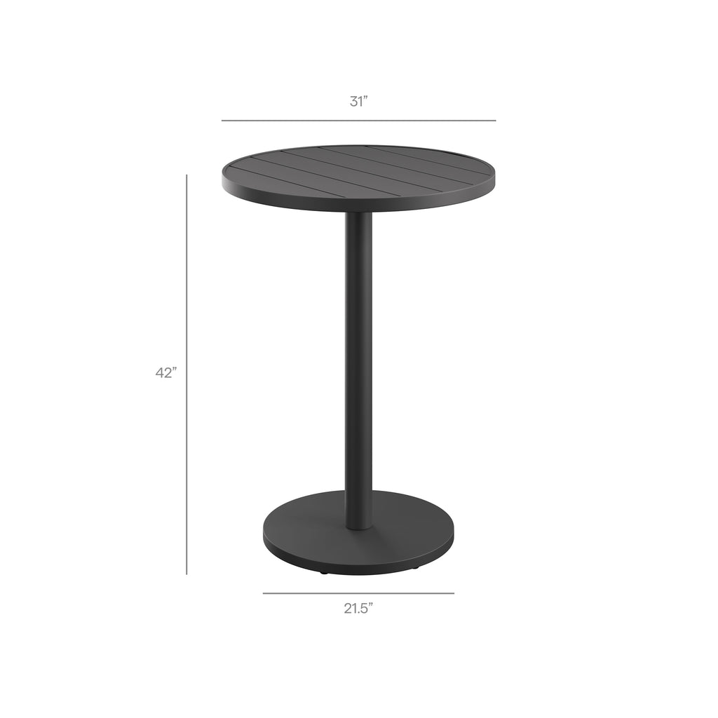 Tahoe 31 Inch Round Outdoor Patio Aluminum Bar Table - Gray