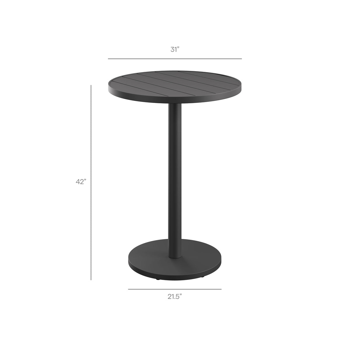 Tahoe 31 Inch Round Outdoor Patio Aluminum Bar Table - Gray