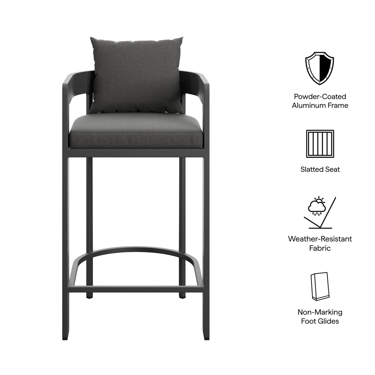 Tahoe Outdoor Patio Patio Aluminum Bar Chair - Charcoal