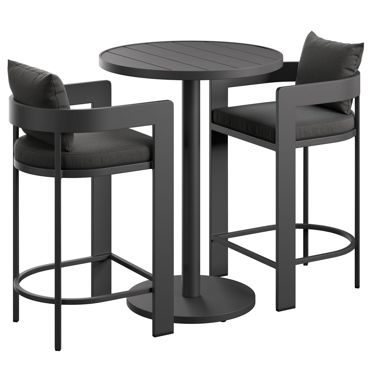 Tahoe 3-Piece Outdoor Patio Aluminum Bar Set - Charcoal
