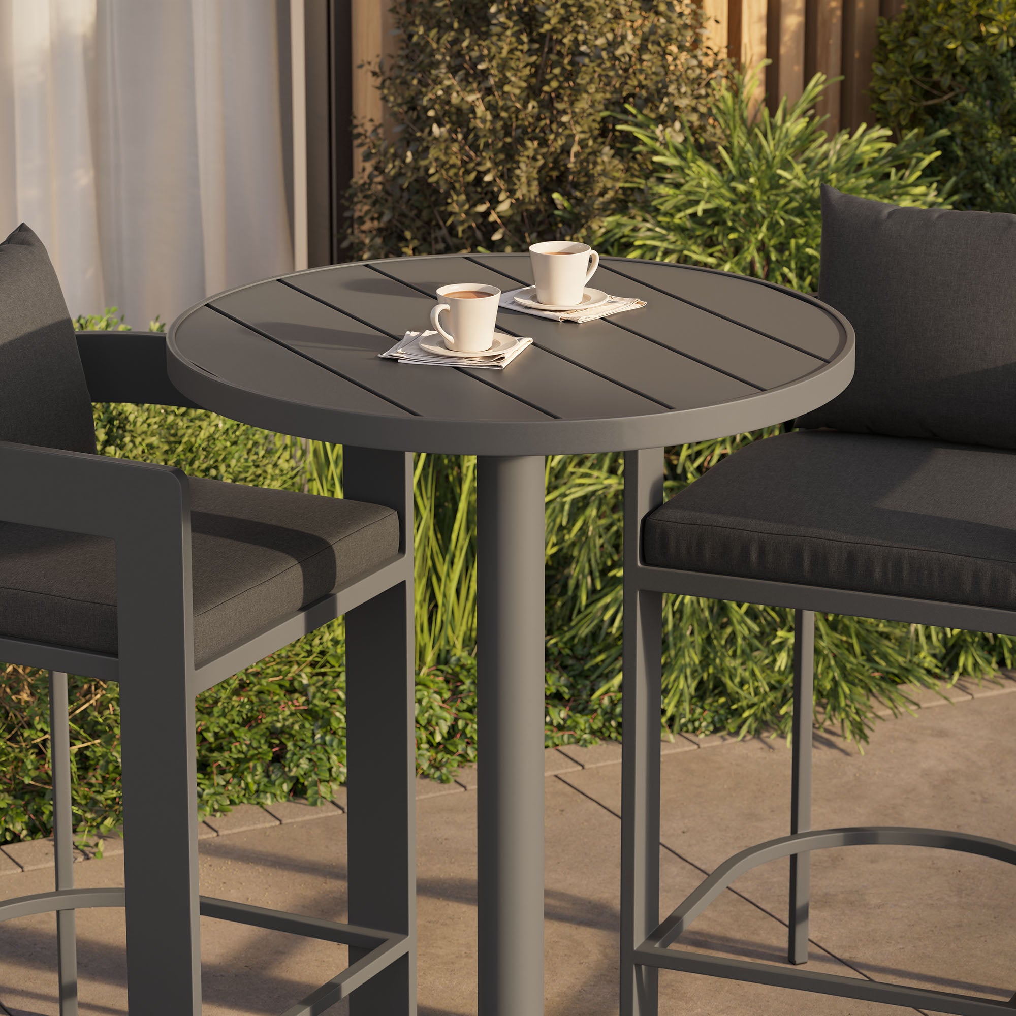 Tahoe 3-Piece Outdoor Patio Aluminum Bar Set - Charcoal