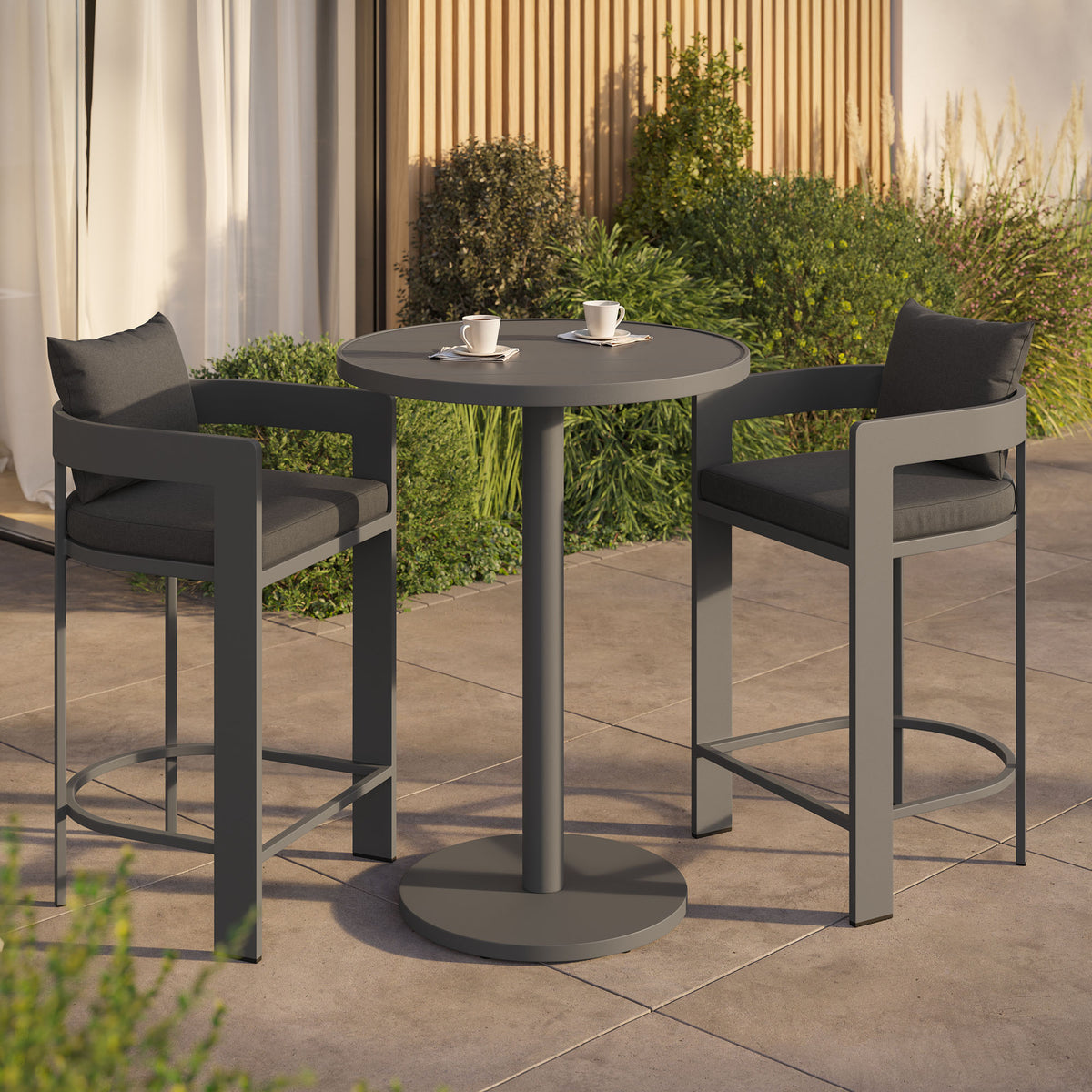 Tahoe 3-Piece Outdoor Patio Aluminum Bar Set - Charcoal