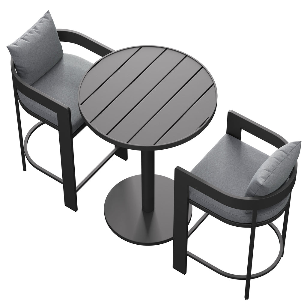 Tahoe 3-Piece Outdoor Patio Aluminum Bar Set - Gray