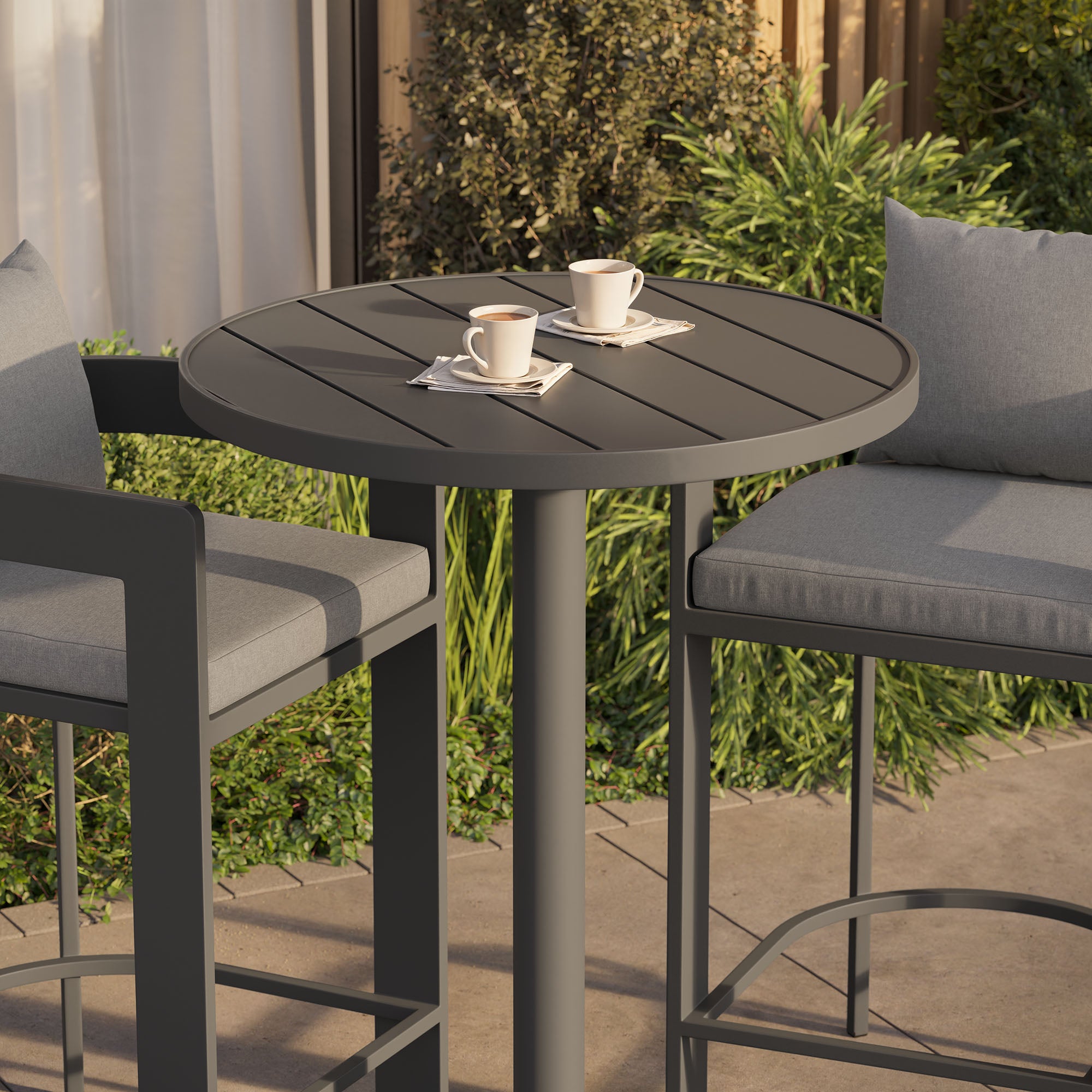 Tahoe 3-Piece Outdoor Patio Aluminum Bar Set - Gray
