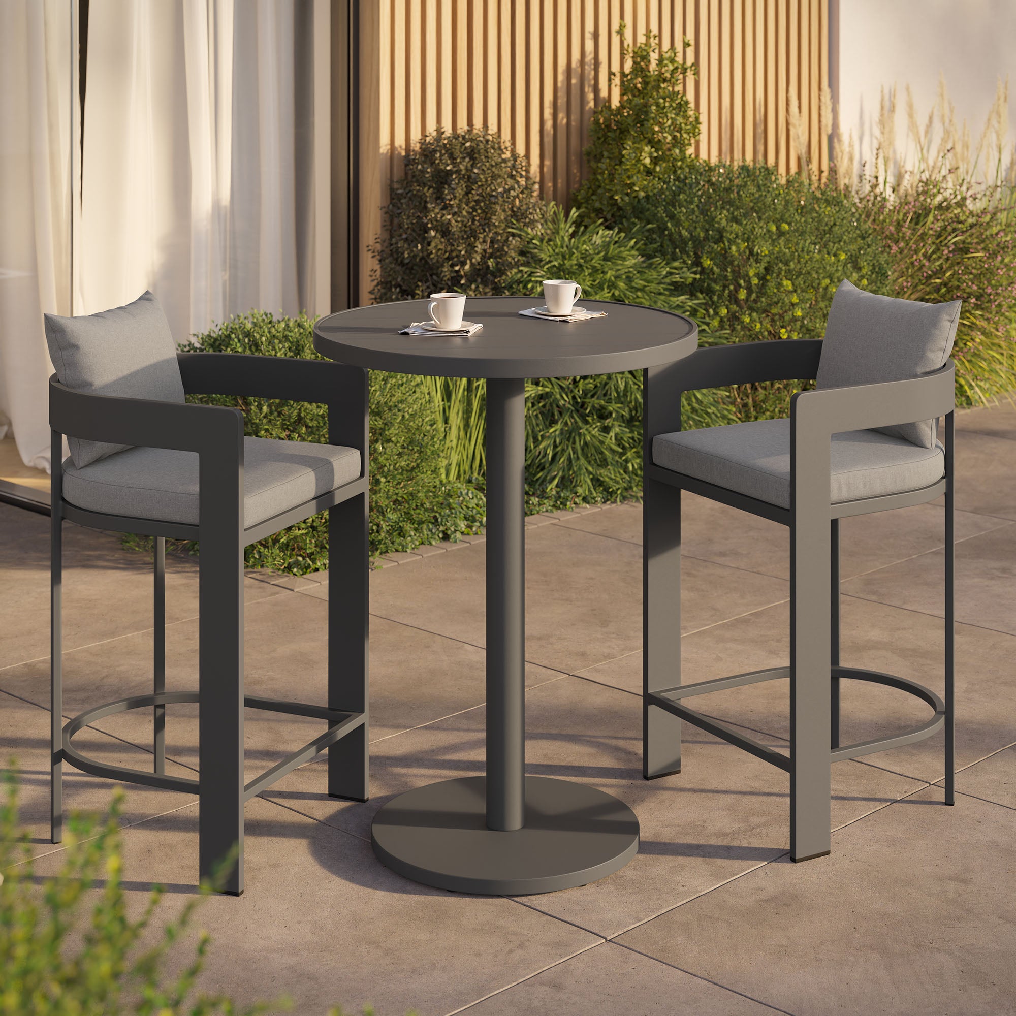 Tahoe 3-Piece Outdoor Patio Aluminum Bar Set - Gray