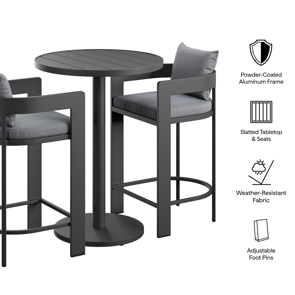 Tahoe 3-Piece Outdoor Patio Aluminum Bar Set - Gray
